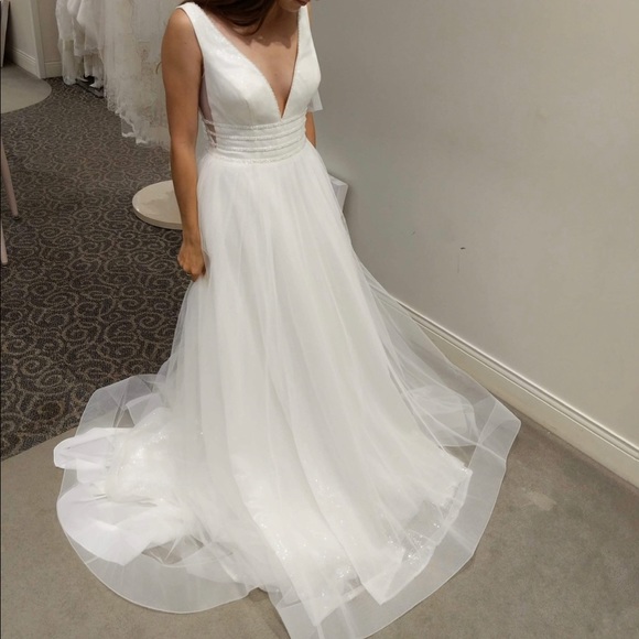 Plunging Sequin Tulle Ball Gown Wedding Dress - Picture 5 of 5